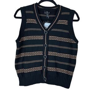 Marble Women’s Sweater Vest XS Retro Striped Button Front Indie Stranger Things